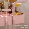 Serving Trolley, 3-Tier, 4 Hooks, 3 Removable Hanging Boxes, 42 x 38 x 86.5 cm, Pink
