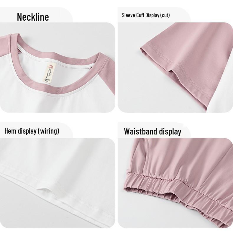 Women's Summer Cotton Pajama Set - Short Sleeve, Round Neck, and Shorts - Lightweight Casual Wear for Teens and Men