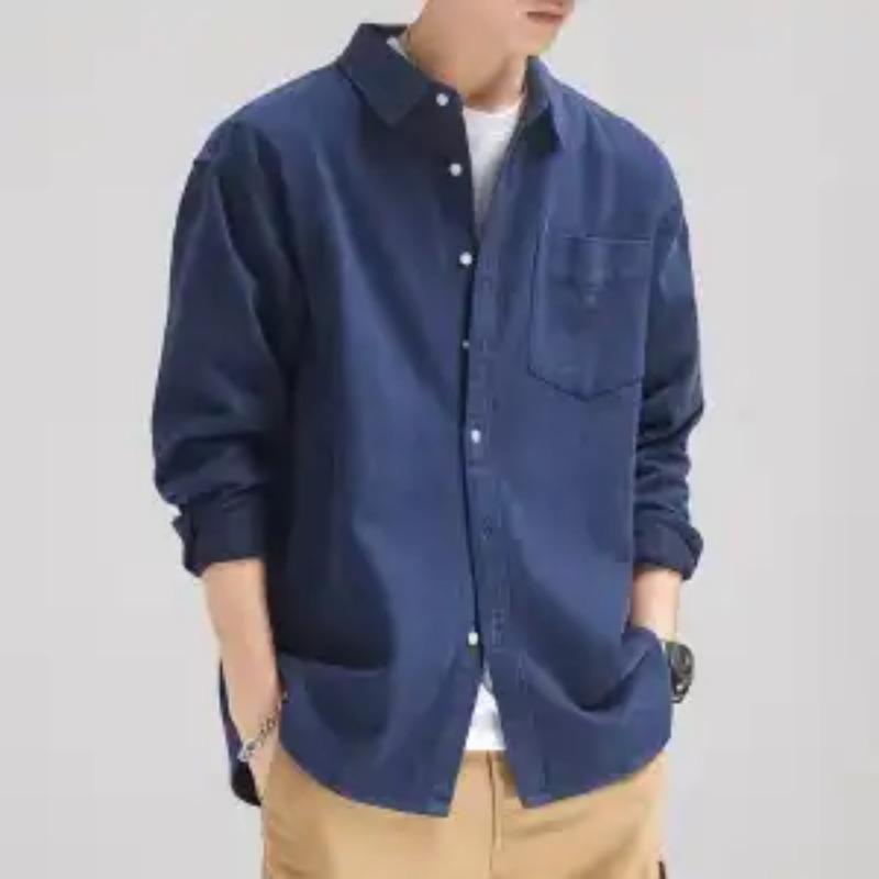 Retro Shirt Long Sleeve Men's Spring Loose Workwear Pure Cotton Shirt Jacket
