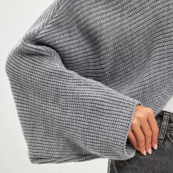 Women Sweater O-Neck Batwing Long Sleeve Solid Color Loose Fit Knitting Tops