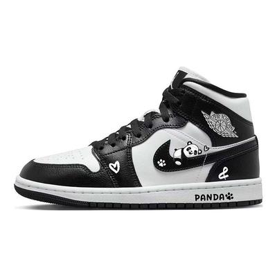 Jordan Air Jordan 1 Mid top Chaussures de Basketball Vintage pour Femmes Noir Blanc DV0991-101(Équipe56-)
