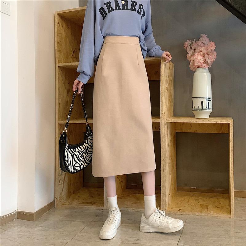 2024 Women's High Waist Midi A-line Skirt: Petite, Slimming, Black for Spring/Autumn