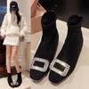 Fashion New Autumn Style Round Toe Suede Rhinestone Square Buckle Soft Sole Non-slip Wear-resistant Cotton Boots