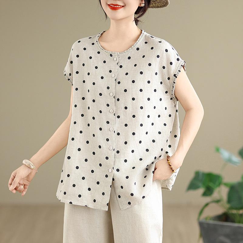 2025 Plus Size Cotton Linen Retro Slimming Pants Summer Set for Women