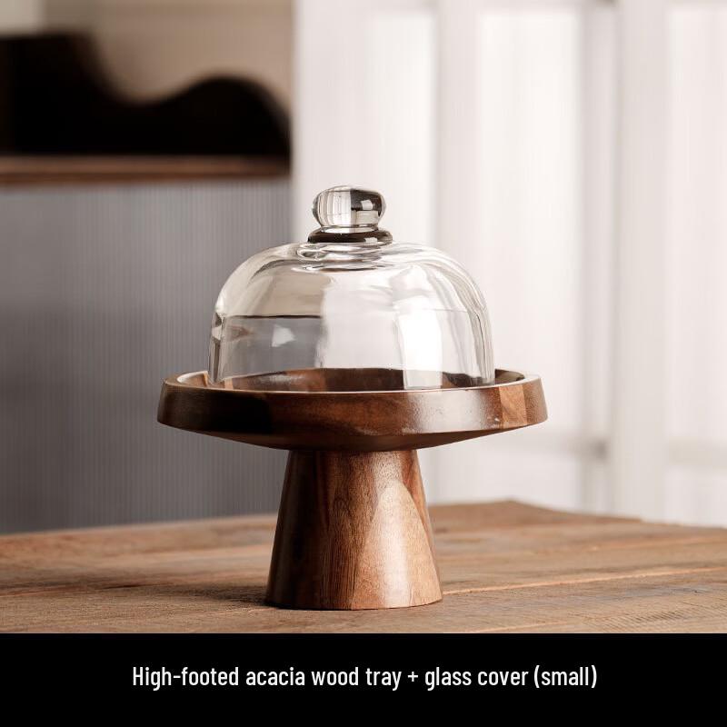 Retro Wooden Cake Stand with Glass Dome