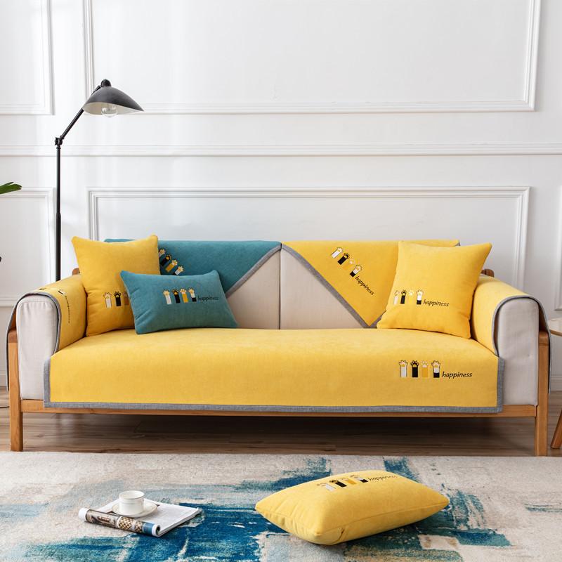 Cztery Pory Roku Uniwersalna Chenille Kreskówkowa Haftowana Poduszka na Sofę Nowoczesna Prosta Antypoślizgowa Podwójna Poduszka na Sofę Ręcznik