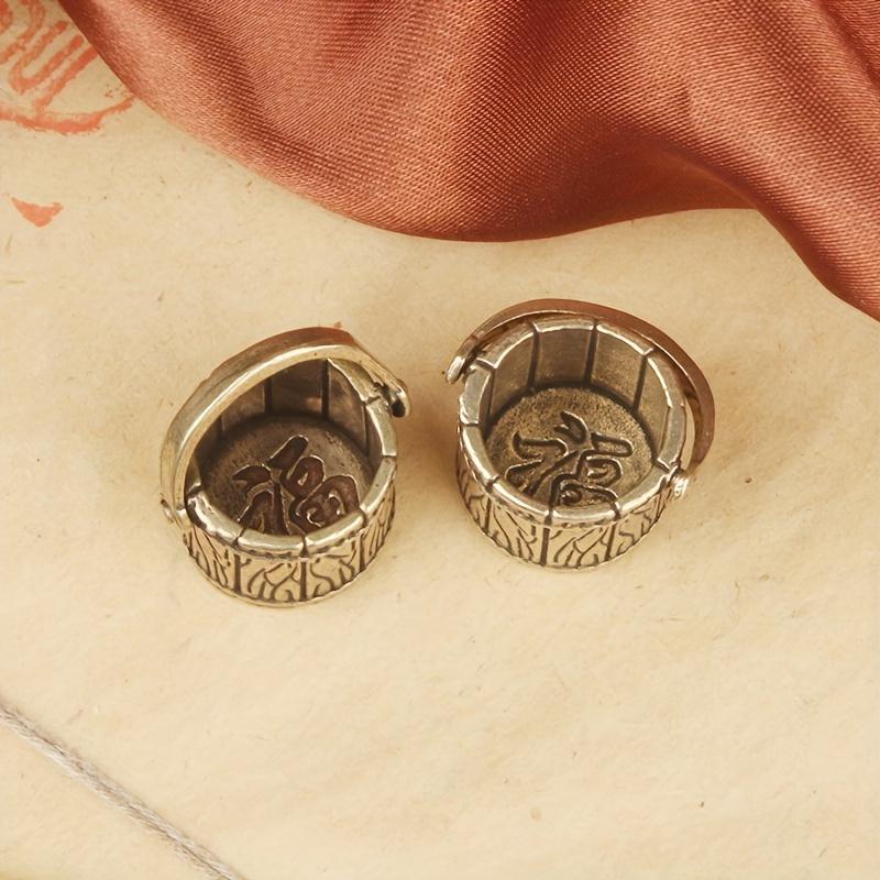 2pcs Antique Small Copperware Buddha Tea Mini Bucket Set Copper Teacup Brass Keychain Pendant Home Decoration Crafts Gift