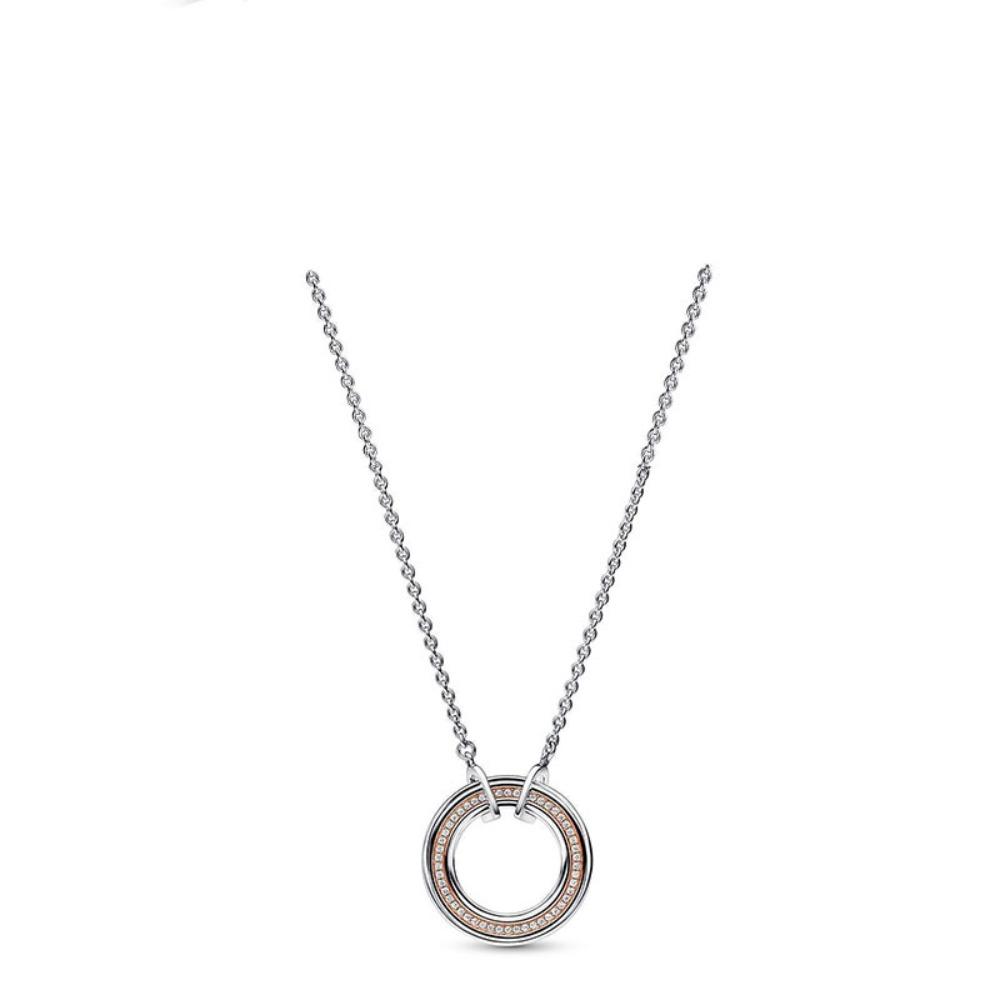 925 Silver Plated Double Ring Necklace Minimalist Collarbone Chain Dainty Layering Jewelry