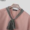 INCERUN Summer Men Lace Tie Up Short Sleeve Casual Oversized Shirts