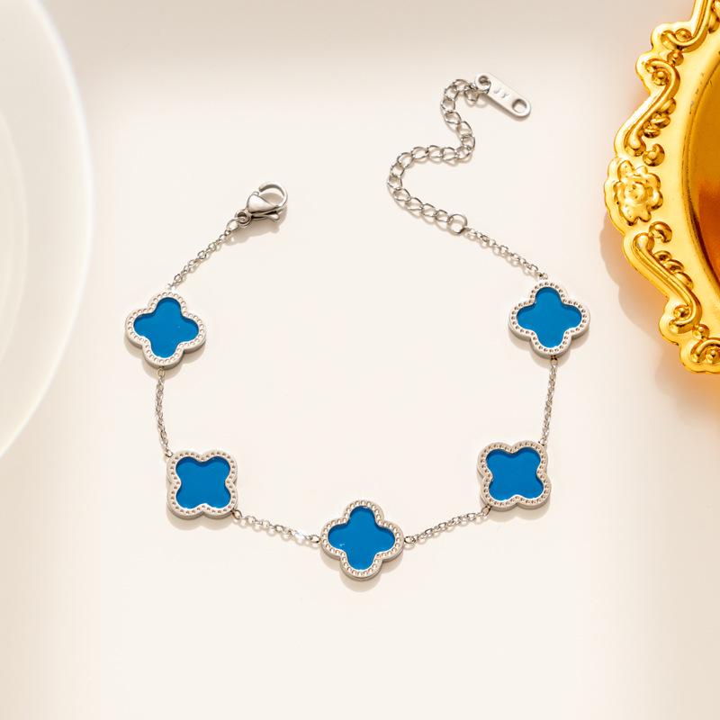 Lucky Titanium Fourleaf Clover Steel Bracelet Korean Style 18k Rose Gold Nonfading Jewelry