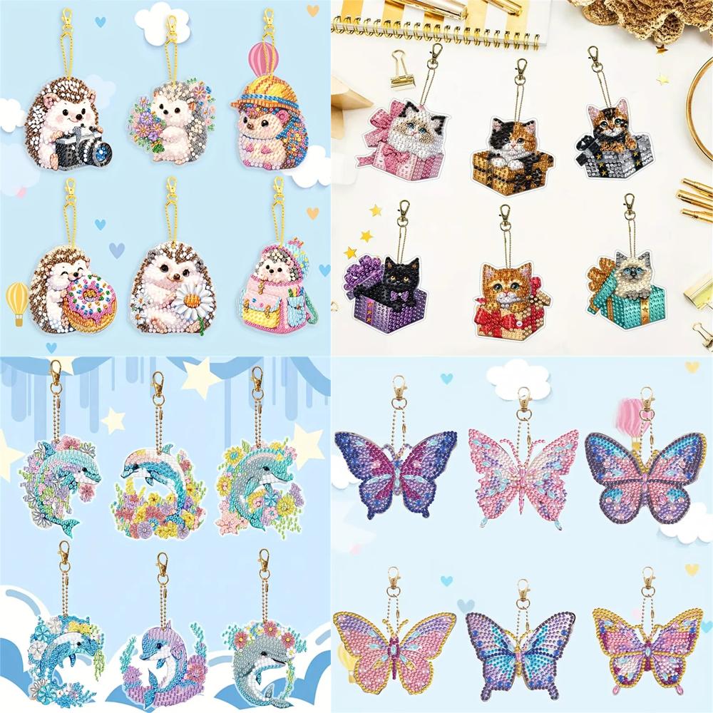DIY Diamond Painting Keychains Per Set - Animal Theme, Suitable for Beginners, Diamond Kit Craft Supplies, Exquisite Gifts for Friends