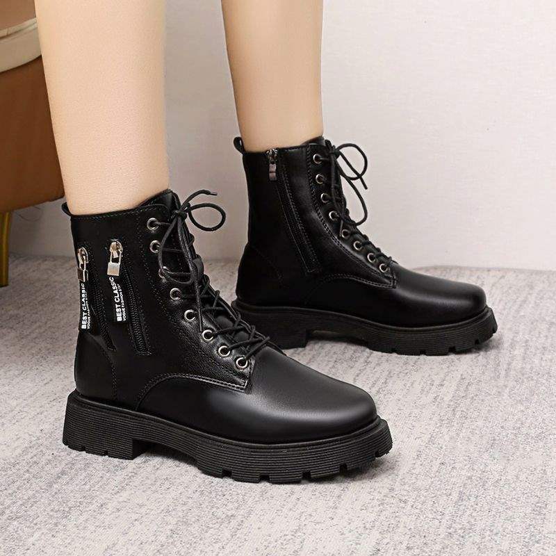 

Женские ботильоны на толстой подошве 2025 осень новые женские ботинки боковая молния шнуровка весенне-осенние одинарные ботинки зимние хлопковые ботинки ботинки Мартин 40