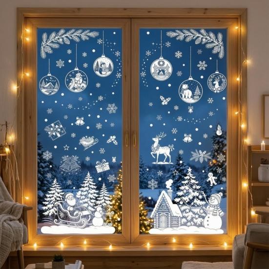 Holiday Static Window Stickers 9 Sheets Christmas Stickers, Reusable Snowflake Santa Claus Reindeer Large Collage Decor Decals for Glass Decoration,