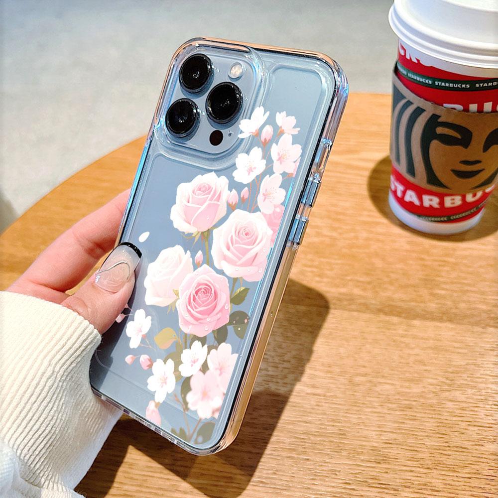 Rosa Rosen und Kirschblüten Handyhülle für IPhone 17 15 16 14 13 12 11 Pro Max Plus 12 13 Mini TPU Schutzhülle