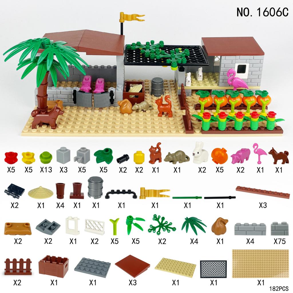 Children'S Toys Green Dream Farm 1606C Building Block Scene Vegetable Garden Animal Melon And Fruit Farm Accessories
