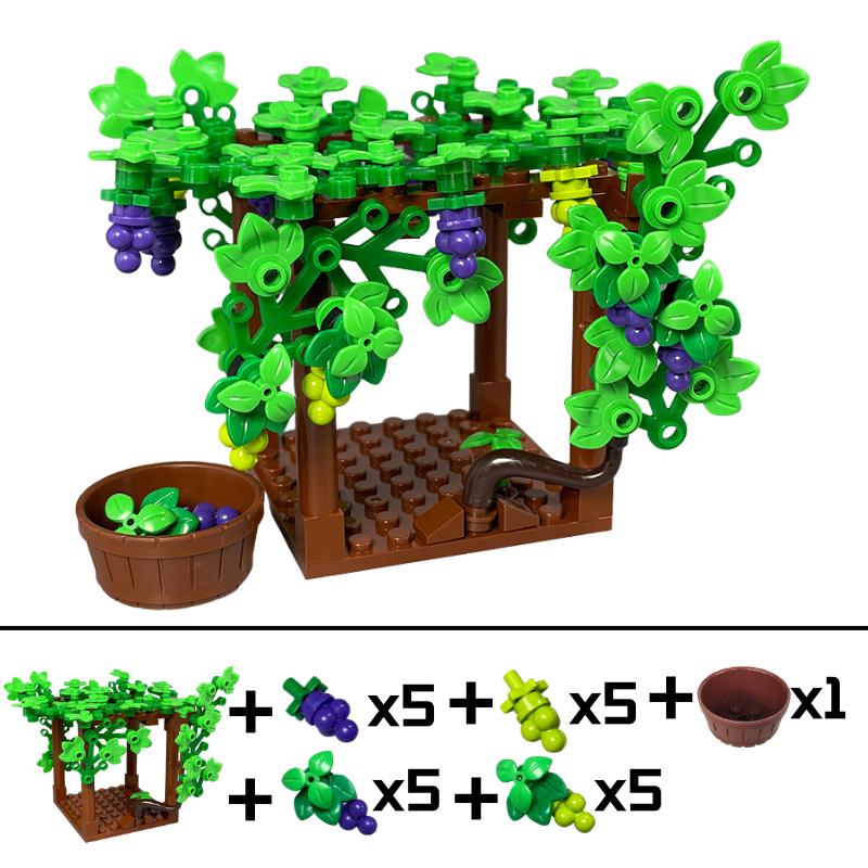 MOC Blocks Vineyard Square Grape Trellis Vine Farm Plant Garden Scene City Model Learning Construction Bricks Children's Toy