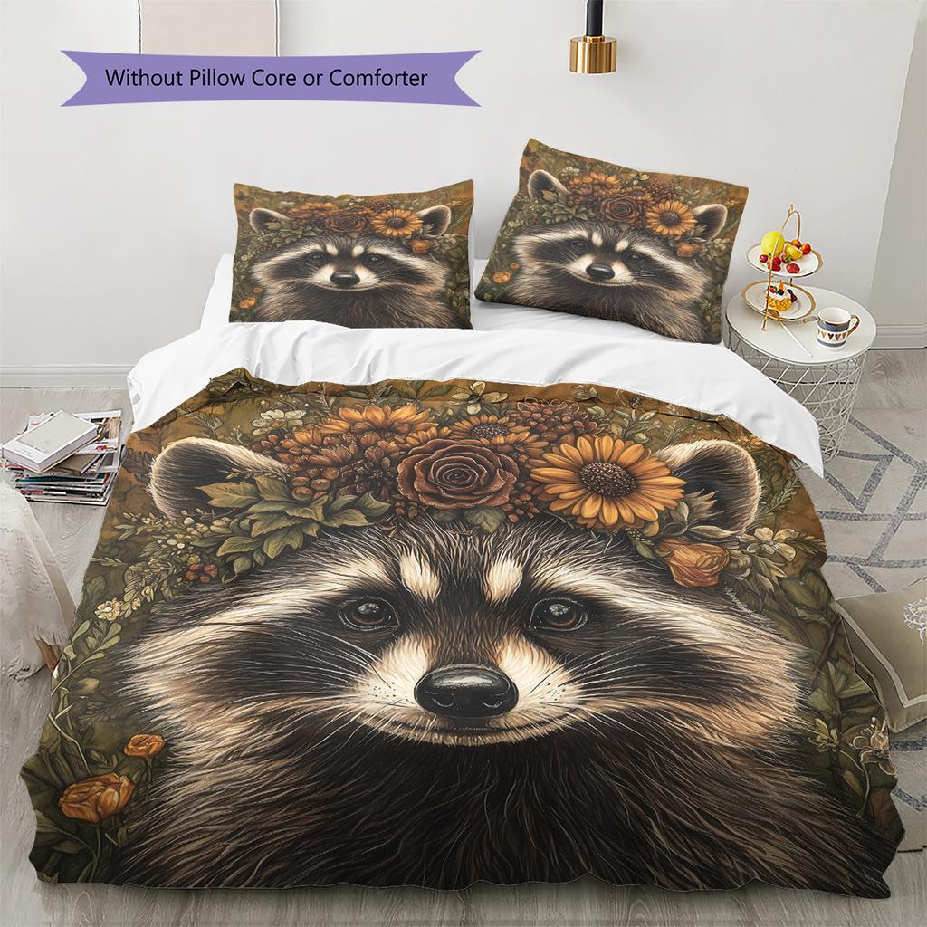 Vintage floral wreath animal Pattern Bedding Quilt Set Quilt Cover Pillowcase Home Decoration Gift (1 * duvet cover + 2 * pillowcase, without core)