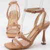 Fashion Luxury Rhinestone Thin Heel Buckle Women Sandals Metal Chain Ankle Strap Slide Sandals Comfort Open Toe Large Size Women Shoes