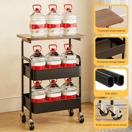 3-Tier Rolling Cart with Wheels Multifunctional Utility Organizer Cart Kitchen Bathroom Living Room Office Sofa Bedside Toys Snacks Storage Rack