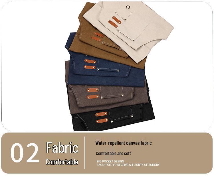 Waterproof Oil-Resistant Canvas Apron for Kitchen and Coffee Shop - Durable, Dirt-Resistant, Plain Color, Custom Logo Available
