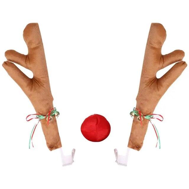 Reindeer Decoration Car Vehicle Nose Horn Costume Decor Set Rudolph Christmas Reindeer Antlers Red Nose Ornaments Elk Antler