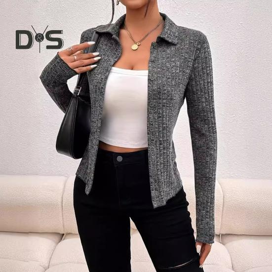 Knitting Cardigan Lapel Long Sleeve Single Breasted Knitting Coat Women Solid Color Slim Fit Outwear Knitwear