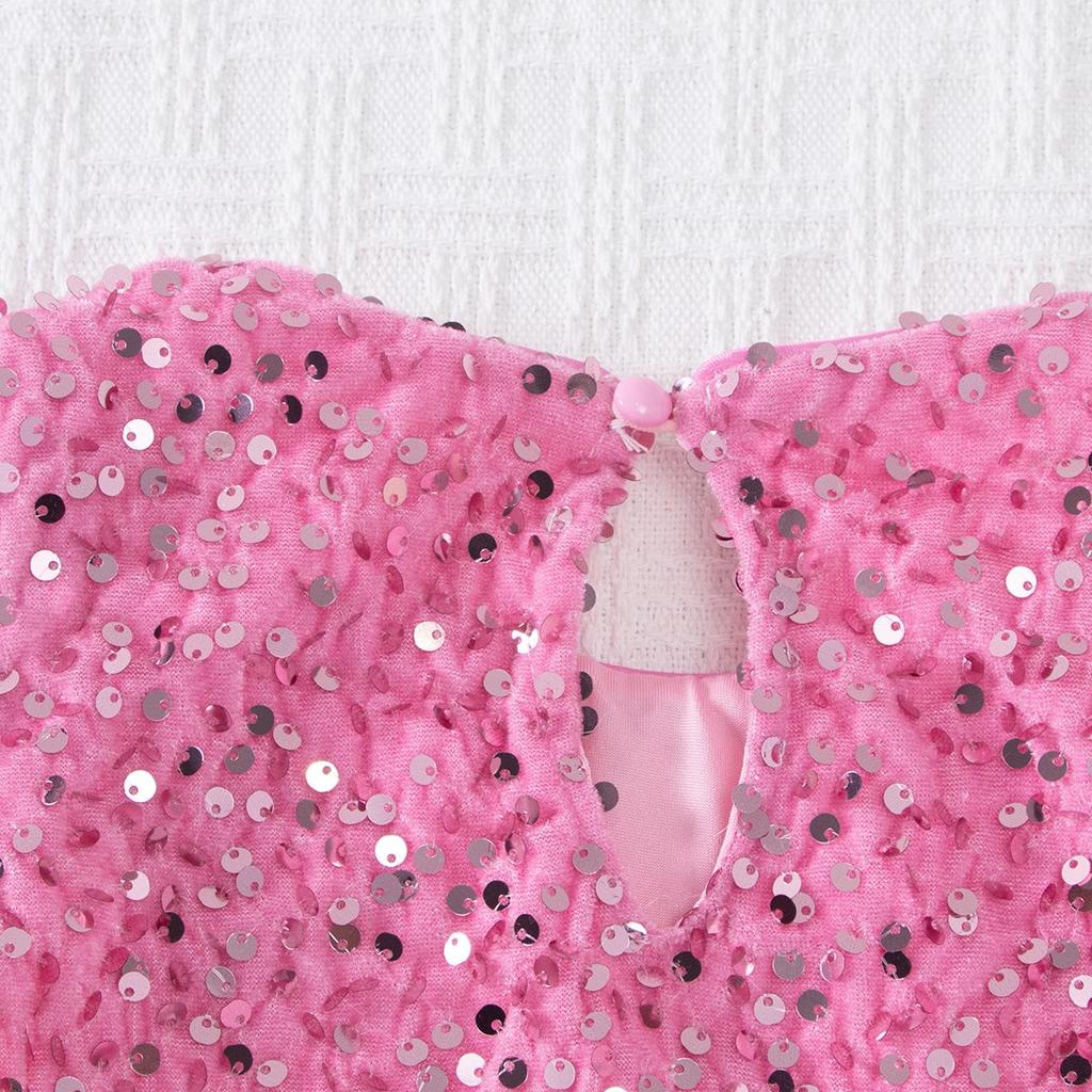 Girls' Sequin Princess Dress: 2025 Christmas Short-Sleeve Party Gown