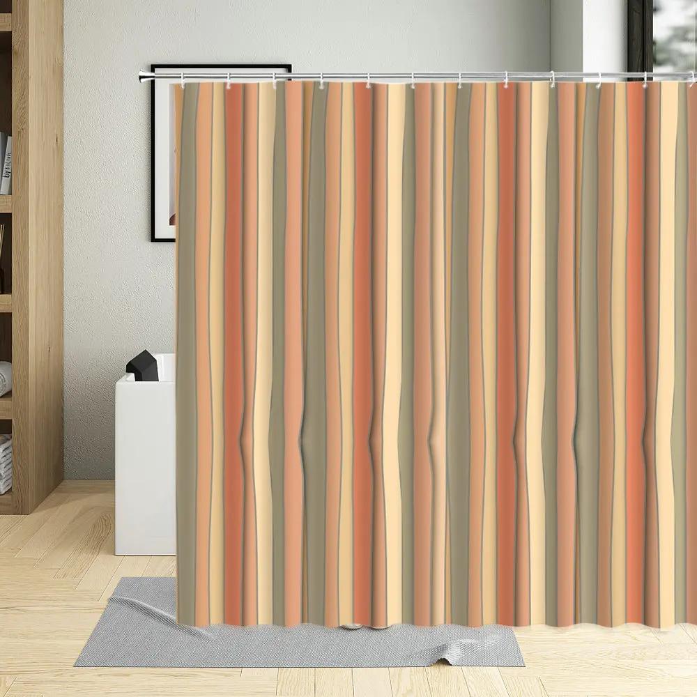 Geometric Lines Shower Curtain Colorful Stripe Printing Waterproof Bathroom Decor Polyester Fabric Curtains With 12 Pcs Hooks