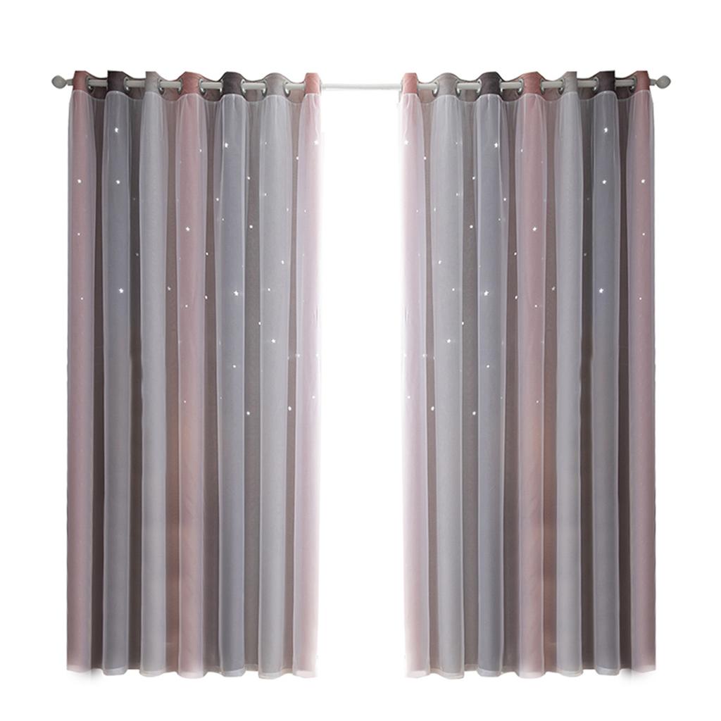 1PCS Star Curtains Hollow Style Sheer Colorful Double Layer Star Window Curtains for Bedroom Living Room Grey 52*40in
