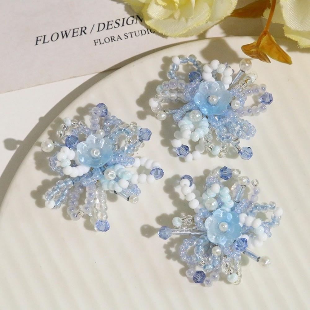 Dopamine Style Beaded Flowers Clusters 2-Piece Set Flower Accessories DIY Earrings  Summer Wear