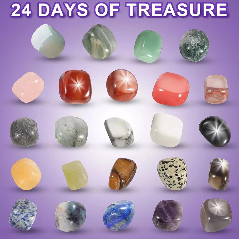 Christmas Advent Calendar 24 Days Natural Crystal Gemstone Stone Minerals Box Complete Rock Collection Christmas Kids Gifts