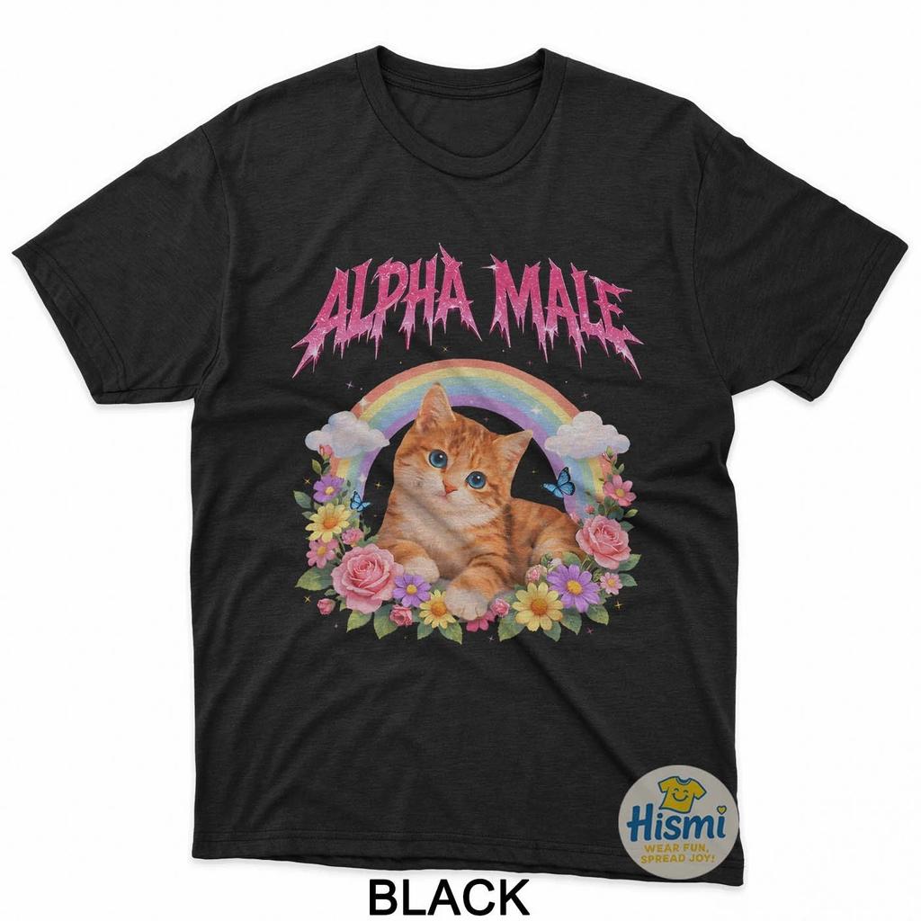 Alpha Male Funny Kitten Rainbow Floral T-Shirt