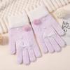 Autumn and Winter Cold and Warm Student Five-finger Gloves Velvet Bow Writing Girl High-value Touch Screen Adult Gloves