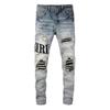 Punk Retro Blue Ripped Slim Fit Printed Men's Jeans