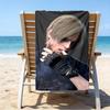 proof beach towel with a Resident Evil Leon S. Kennedy pattern - soft,absorbent,quick-drying,machine washable - perfect for swimming,camping,bathing