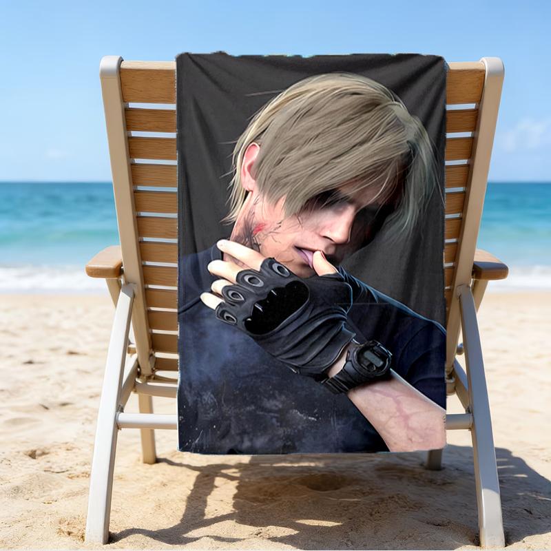 proof beach towel with a Resident Evil Leon S. Kennedy pattern - soft,absorbent,quick-drying,machine washable - perfect for swimming,camping,bathing