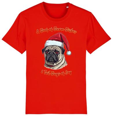 Damen Mops Weihnachtsshirt Herren Damen T-Shirts Oberteil Weihnachtsmütze Hunde Woof Wishes Strumpffüller Hundeshirt