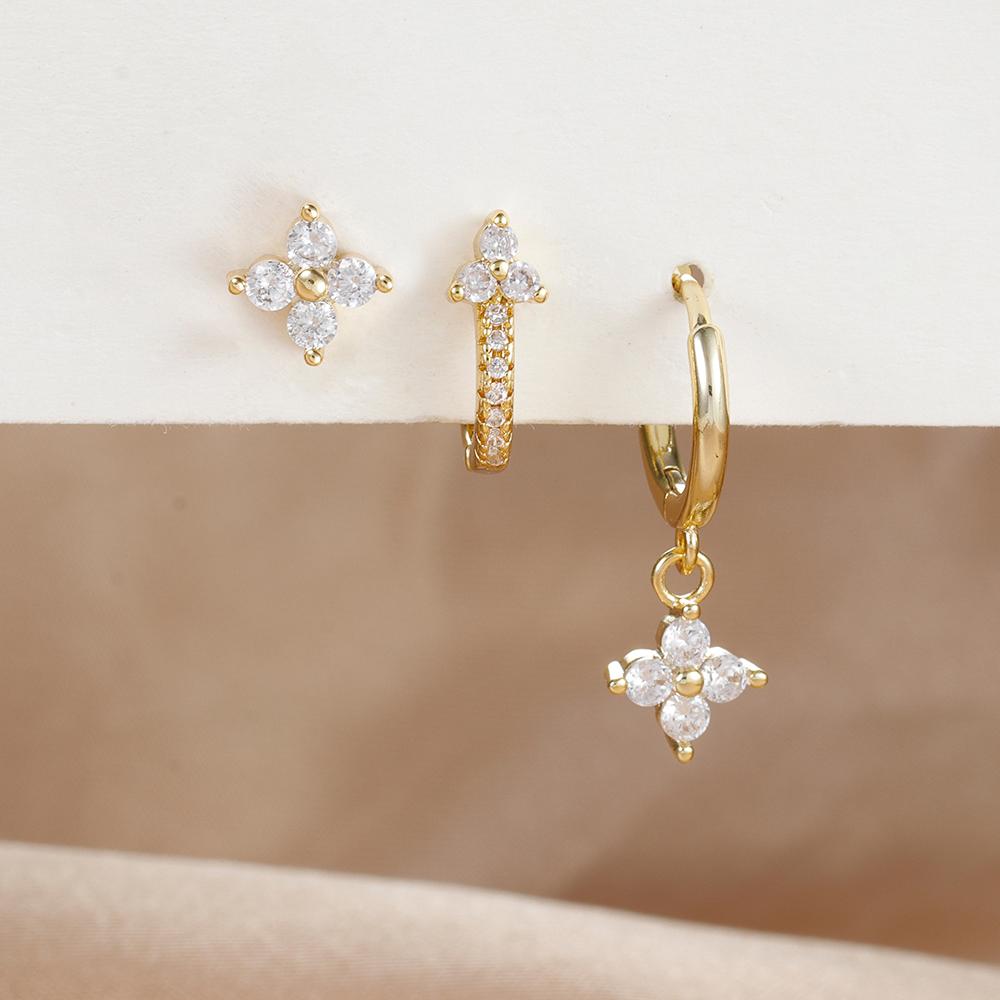 

3PCS Fashion Stainless Steel Flower Small Hoop Earrings Set for Women Gold Plated Huggie Cartilage Piercing Jewelry aretes