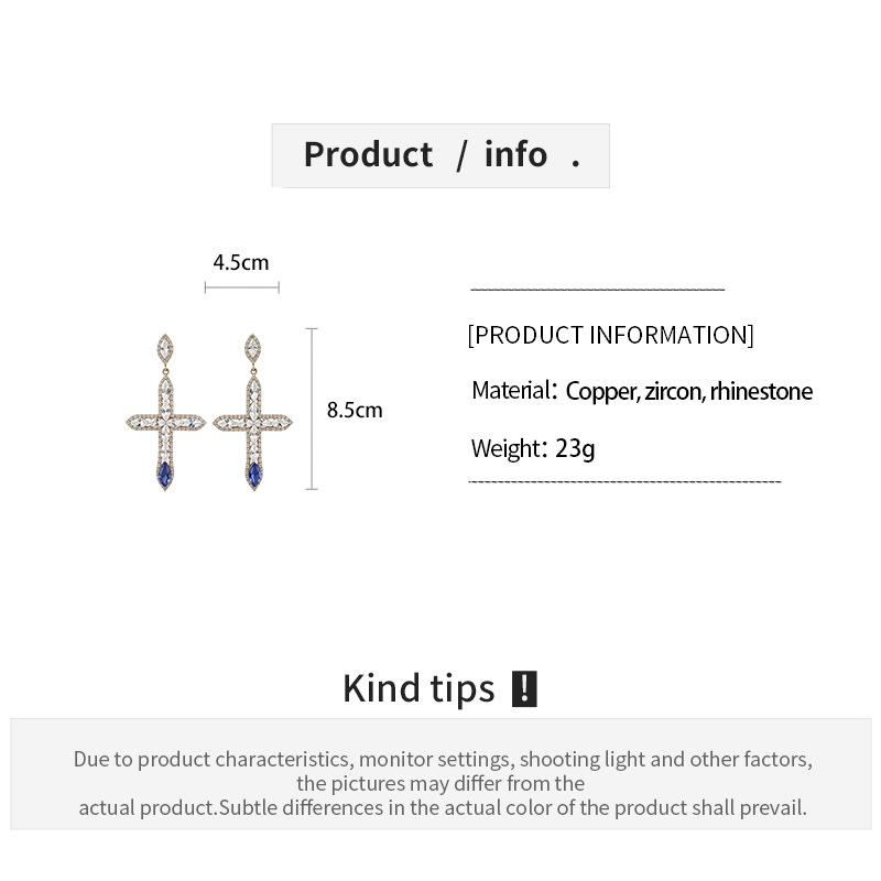 Silver Needle Light Luxury Rhinestone Zirconia Cross Stud Earrings: Retro, High-End Accessories for Women
