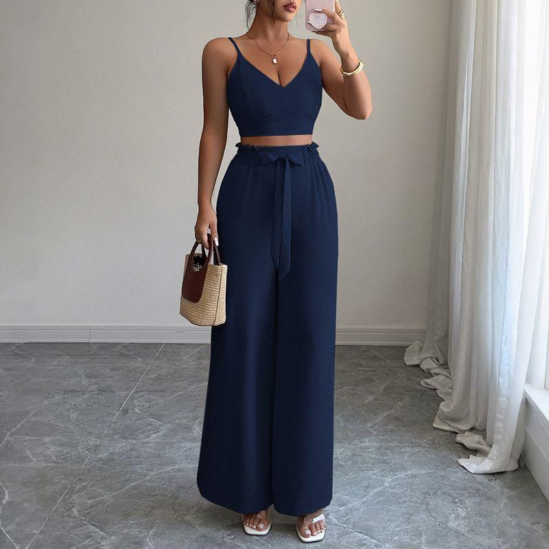 Deep V-neck Camisole Casual Pants Set Deep V-neck Strap Casual Pants Suit