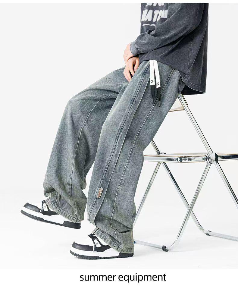 Longdafei Plus Size Men's Retro Straight Leg Jeans - Autumn/Winter Loose Fit Casual Pants