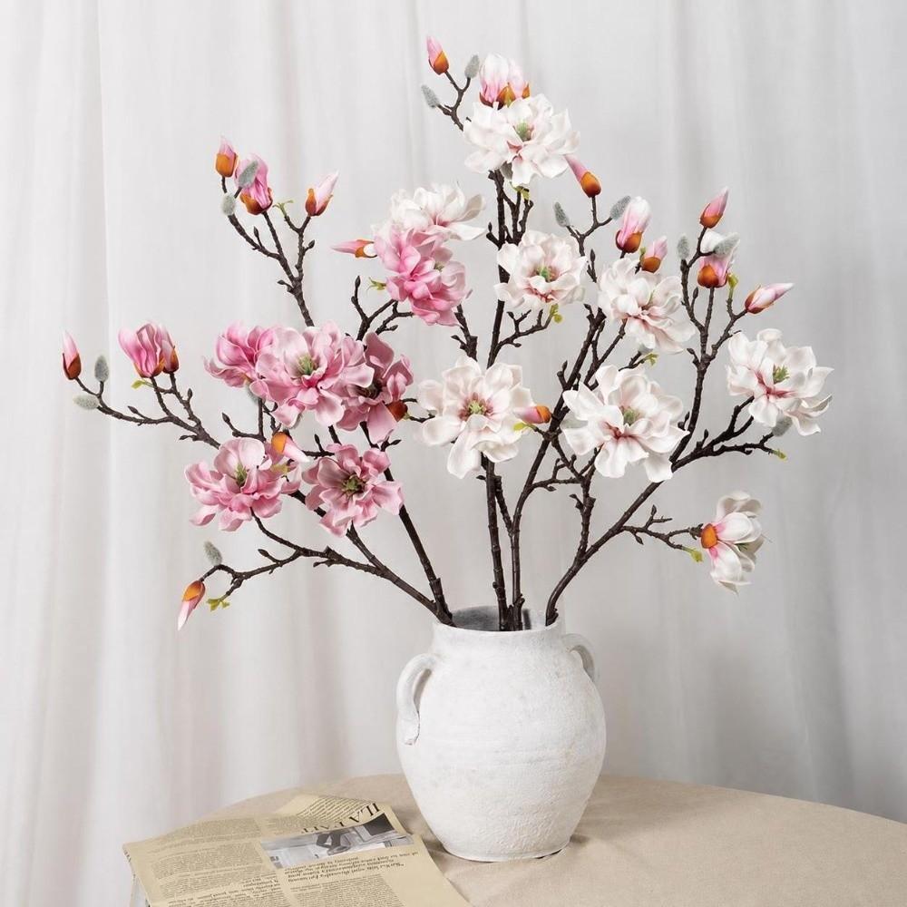 Real Touch Artificial Magnolia Flowers Branch Pink Plastic Fake Flower  Indoor Decoration