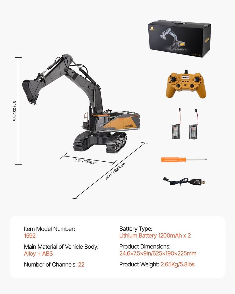 Remote Control Excavator Toy 22 Channel 1:14 Scale RC Excavator Digger