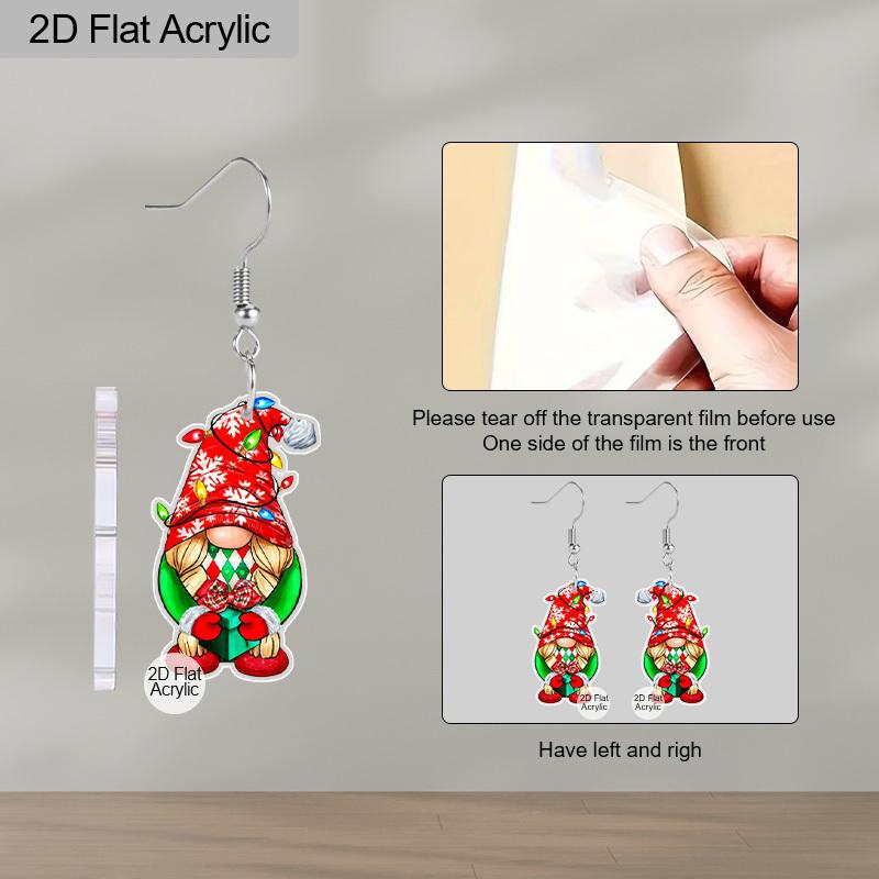 Christmas Gift Acrylic Women's Fashion Drop Earrings, Cute Take A Gift Gnome Shape Design Earrings Jewelry for Holiday Party Wear