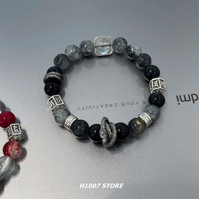 

Оригинальный китайский браслет в древнем стиле ручной работы с глазурью «Горный призрак» и бусинами, мужской браслет, новый китайский парный браслет для девушки Mo Long Shan Ju