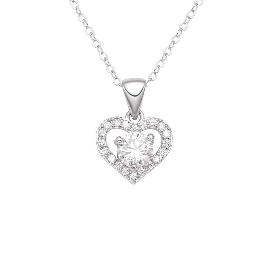 S925 Sterling Silver Love Full Zirconium Necklace Women's Fashion Light Luxury Ocean Heart Pendant Versatile White Zirconium Heart Shape