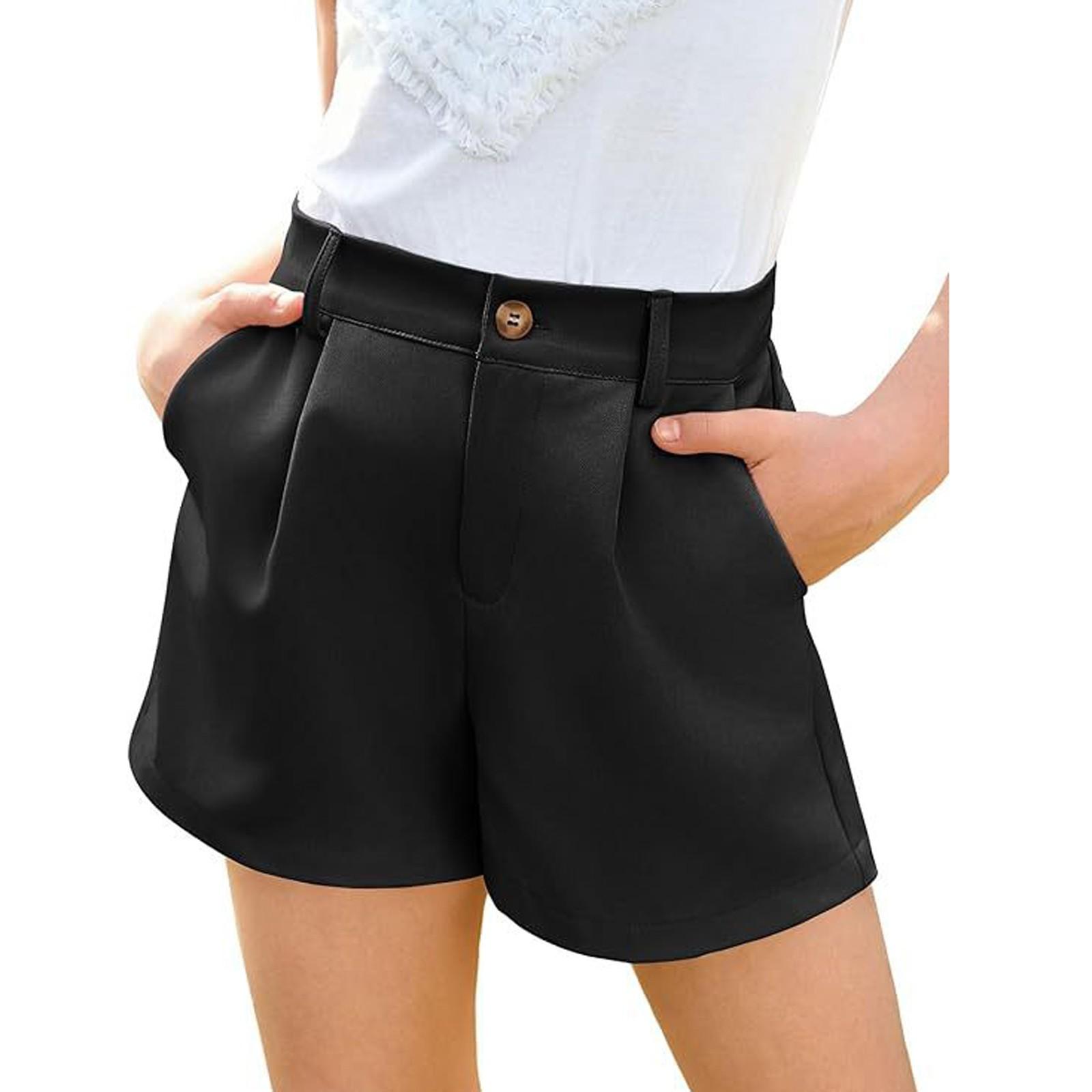 

Шорты для девочек на резинке - Однотонные с широкими штанинами и карманами 140 чёрный