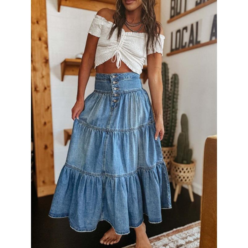 VEZFAA Women's Vintage Bohemia Casual Summer Spring Skirts
