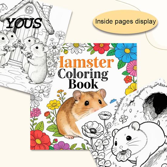 Artistic Leisure Time Tools Hamster Coloring Book for Kids, Cute Animal Illustrations And Creative Gift Toddlers Floral Elements Drawing Book,