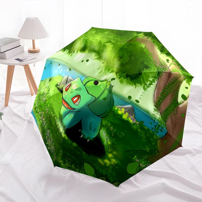 Pokémon Bisasam Muster, automatischer Klappschirm, tragbares und faltbares Design, 8 Schirmstäbe, ein Weihnachts- oder Geburtstagsgeschenk.